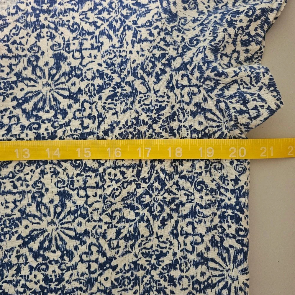 Norm Thompson M Blue‎ White Linen Blend Shirt Dress Button Front Midi Modest